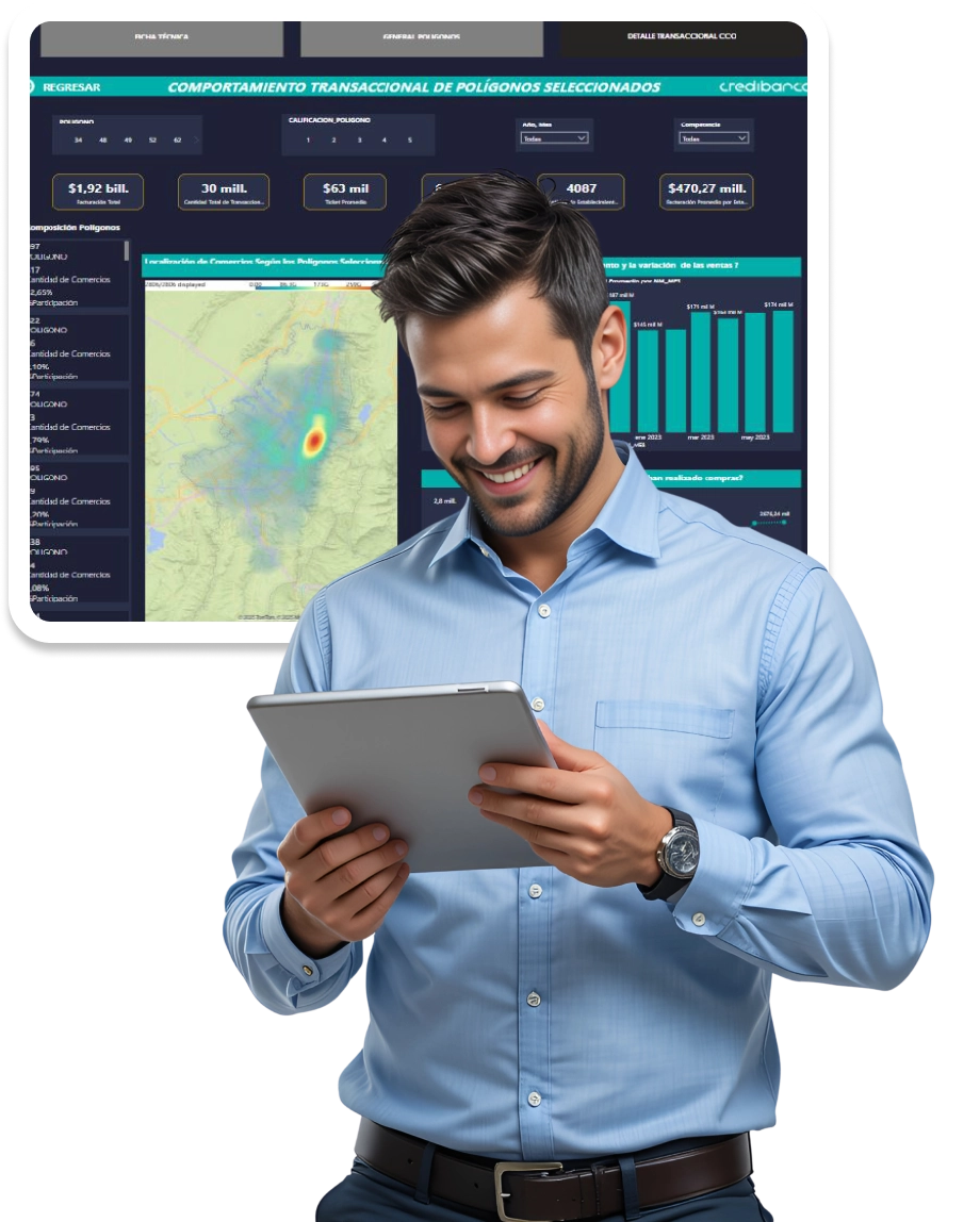 cliente contento con anliticas de credibanco