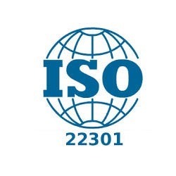 Logo en color azul que representa la certificación ISO 22301